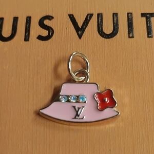 LV Light Pink Hat Charm Pendant with Red Flower